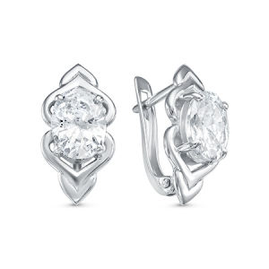 Серьги с фианитом родированные серебро 925*