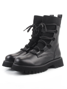 01-XKL21-194R BLACK Ботинки демисезонные женские (натуральная кожа, байка)