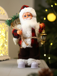 Дед Мороз под ёлку «Зимнее волшебство. Новогодняя игрушка в клетчатом тулупе» двигается, ботинки светятся, 28 см