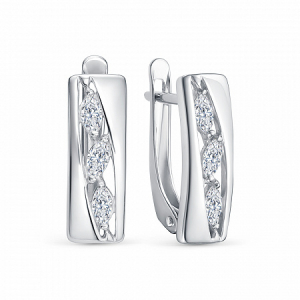 Серьги с фианитом родированные серебро 925*