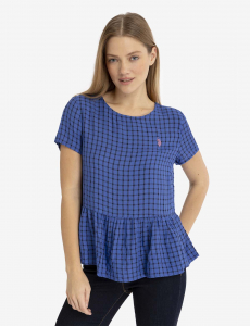 SHORT SLEEVE PEPLUM GRID TOP