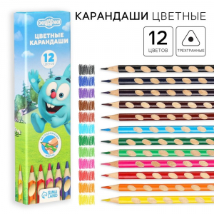 Цветные карандаши, 12 цветов, трехгранные, «Смешарики»
