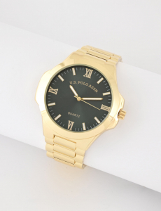 MENS GOLD LINK WATCH WITH GREEN FACE