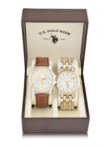MEN'S BRACELET AND BROWN STRAP WATCH SET