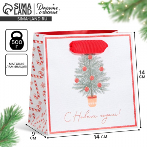 Пакет подарочный новогодний ламинированный квадратный «Новогодние сладости», 14?14?9 см