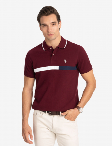 COLOR BLOCK CHEST STRIPE PIQUE POLO SHIRT