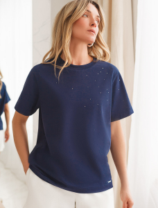 Футболка из премиального хлопка с принтом стразами