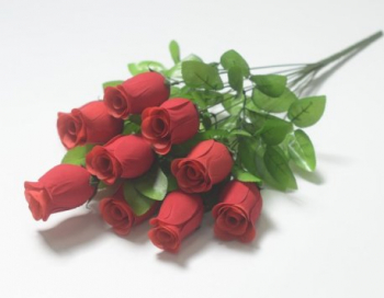 Искусственные цветы, Ветка в букете бутон розы 11 голов (1010237) красный
