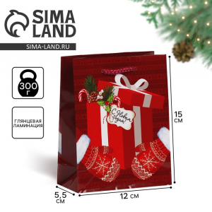 Пакет подарочный новогодний ламинированный «С Новым годом», S 12?15?5.5 см