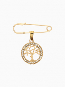 Булавка-оберег с подвеской «Дерево жизни» 3.5 см, белая в золоте