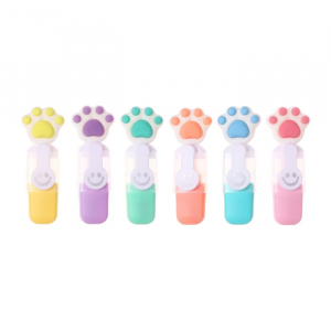 Набор маркеров текстовыделителей 6 штук 6 цветов, в пенале на молнии Лапки