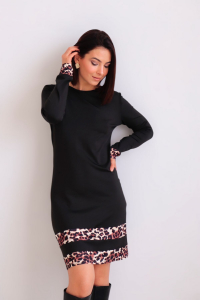 16038 Платье чёрное с анималистичными вставками