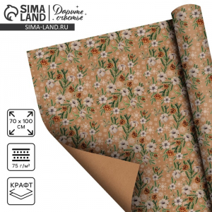 Упаковочная бумага на Новый год крафтовая «Шишки», 70?100 см