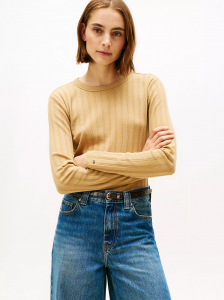 Long-Sleeve Pointelle Crewneck T-Shirt