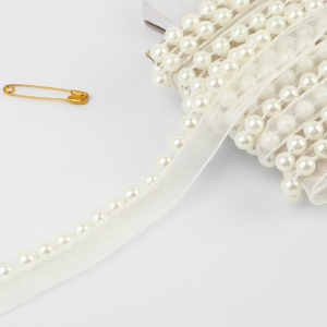 Лента декоративная с бусинами, 13 мм, 4.5±0.5 м, белая