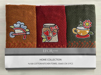 Набор кухонных салфеток EFOR (3шт) (50*65) махра сердечки чашечка разноцветный