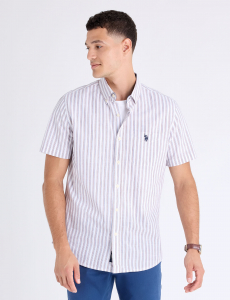 SHORT SLEEVE VERTICAL STRIPE SLUB POPLIN SHIRT