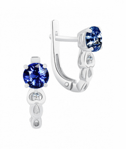 Серьги с фианитом родированные серебро 925*