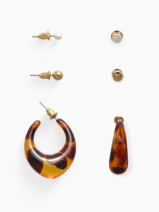 Серьги QF «Леопард», набор 3 пары, кольца, цветной в золоте