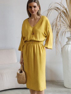 Платье с цельнокроеным рукавом изо льна с вискозой