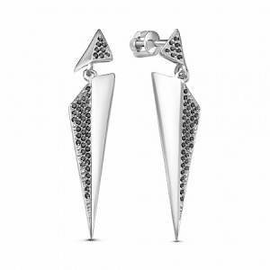 Серьги с фианитом родированные серебро 925*