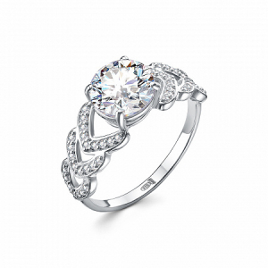 Кольцо с фианитом родированное серебро 925*