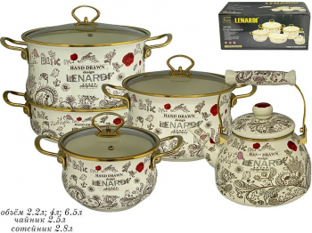 776-014 Набор эмалированной посуды из 9 предметов ПТИЧИЙ ДВОРИК  в под.уп.(х2)