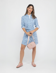 PRINTED FLORAL STRIPE POPLIN SHIRT DRESS