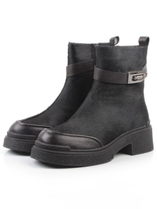 04-HSM704 BLACK Ботинки зимние женские (натуральная кожа, натуральный мех)