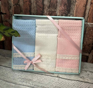 Набор кухонных салфеток EFOR (3шт) (40*60) двойное кружевное MIX розово-голубой