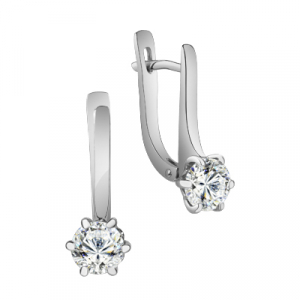 Серьги с фианитом родированные серебро 925*