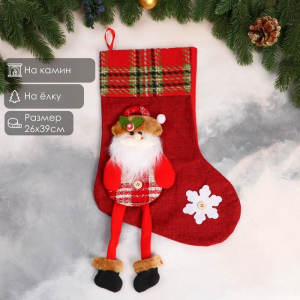 Носок для подарков «Дед Мороз с длинными ножками и снежинкой», 26?39 см, красный