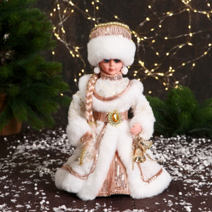 Снегурочка под ёлку «Зимнее волшебство. В шубке с пайетками и косой» двигается, 30 см, бежево-белый