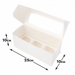 Коробка для капкейков 3 ячейки, Белая с окном