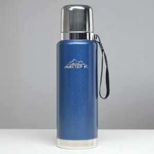 Термос Мастер К «Путешествие», 1 л, с кружкой и ситечком, сохраняет тепло 48 ч, нержавеющая сталь, синий