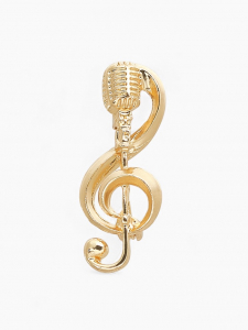 Брошь «Ретро микрофон» с нотой, цвет золото