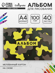 Альбом для рисования Calligrata А4, 40 листов на скрепке, обложка мелованный картон, внутренний блок офсет 100 г/м?