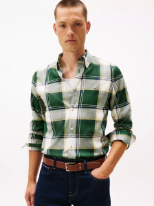 Slim Fit Check Stretch Herringbone Shirt