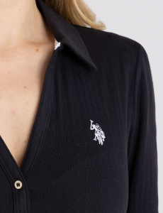 SPLIT NECK LONG SLEEVE RIB POLO SHIRT