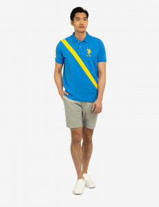 DIAGONAL SASH FRONT PIQUE POLO SHIRT