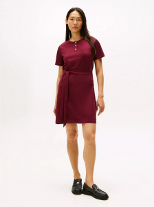 Gold-Button Belted T-Shirt Dress