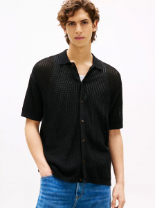Short-Sleeve Open-Knit Overshirt