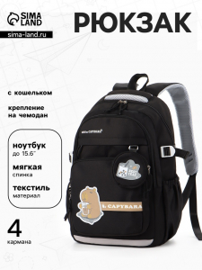 Рюкзак школьный «Капибара», 2 отделения, 4 кармана, с кошельком, 31?13.5?45 см, чёрный