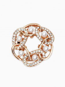 Зажим для платка «Звенья» с жемчужиной, белый в золоте