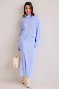 16253 Костюм вязаный с юбкой небесно-голубой