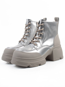 01-F591-2 GREY/SILVER Ботинки демисезонные женские (натуральная кожа, искусственная кожа)