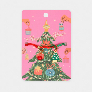 Браслет «Новогодний» ель с бусинкой, цвет красно-зелёный, 6 см