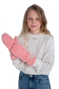 Варежки детские меховые лосось