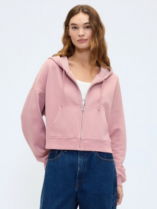 Relaxed Cropped Fleece Zip Hoodie