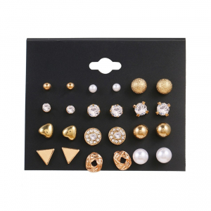 Набор сережек-гвоздиков 12 пар. Цвет: Золото